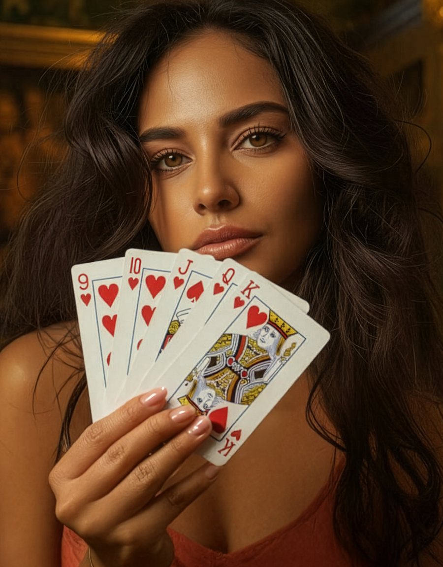 Model holding playing cards Image